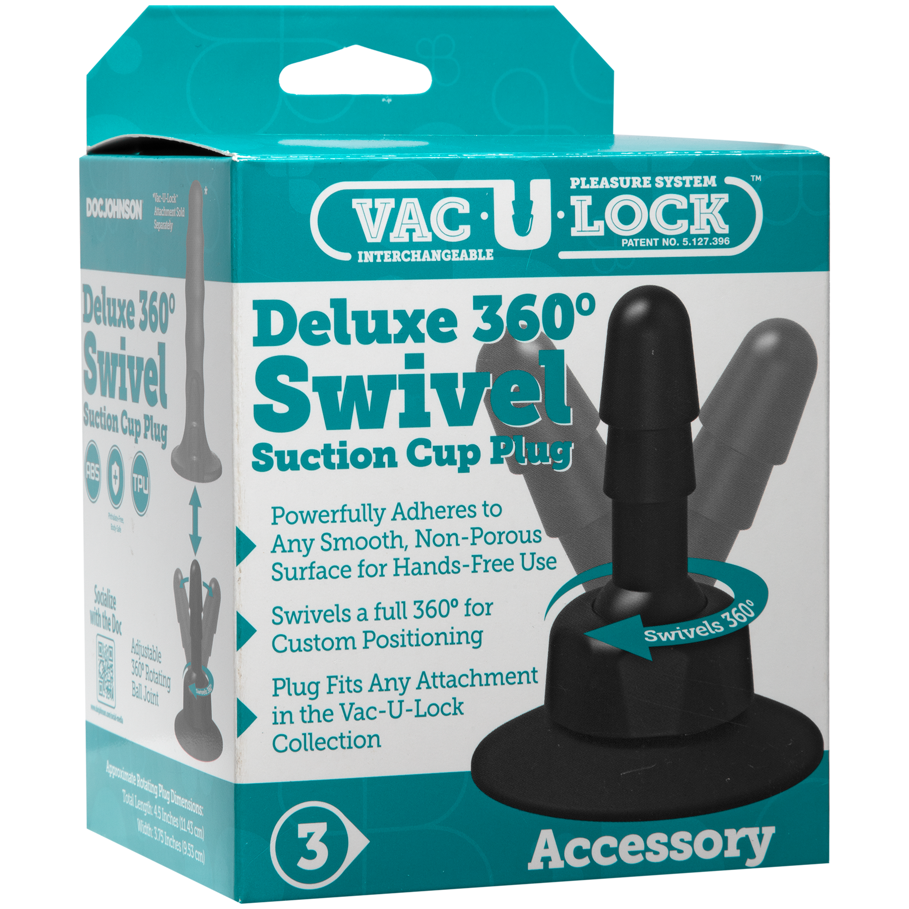 Vac-U-Lock - Deluxe 360¬∞ Swivel Suction Cup Plug - Black